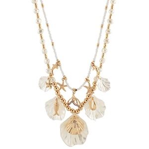 2 Layered Pearl & Sealife Charm Necklace